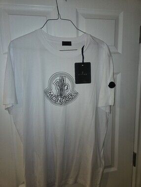 Moncler Scratch Logo White T-Shirt with Black Side Tag